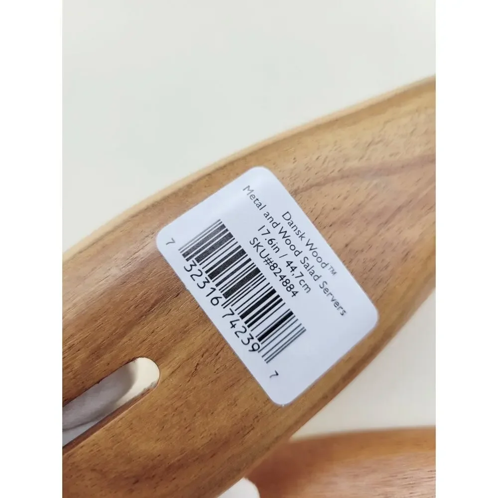 Dansk Wood Salad Server Set of 2 Brown Silver Metal Open Box